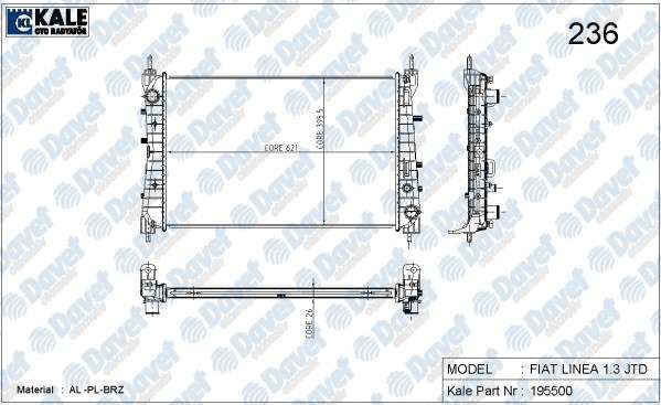KALE 0135021AB Radyator (195500) 1sira Alb Sistem Linea 1.3jtd